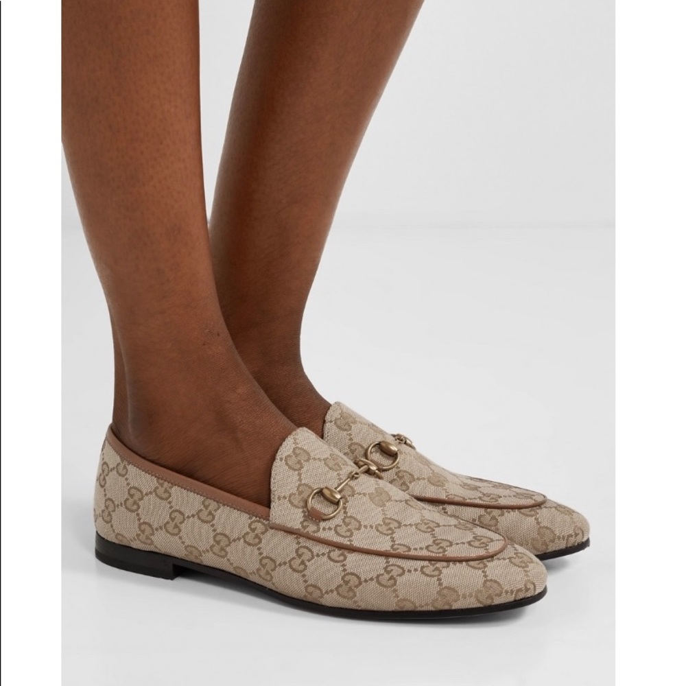 Gucci Jordaan brown canvas GG loafers